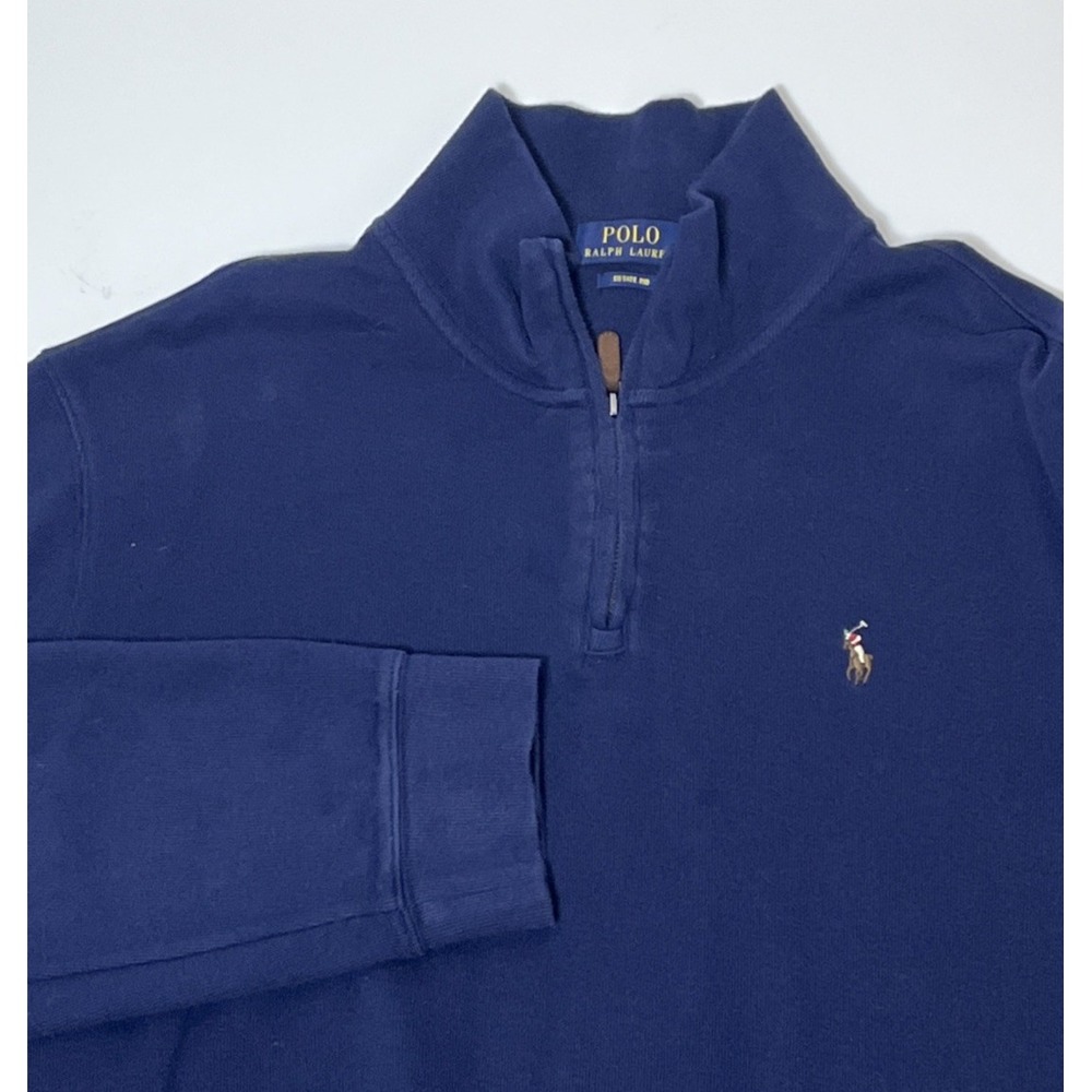 Polo Ralph Lauren Men Blue 1/4 Zip Estate Rib Pullover Sweater XL Flesh Pony